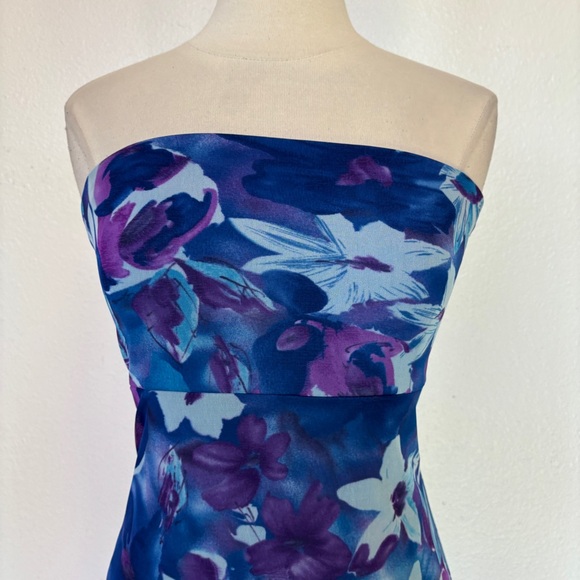 Vintage 90s Y2K Strapless Floral Blue & Purple High Low Dress - Picture 12 of 13